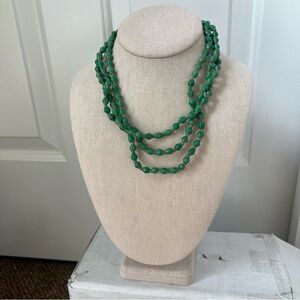 Green plastic bead layered necklace molded line multistrand costume vintage